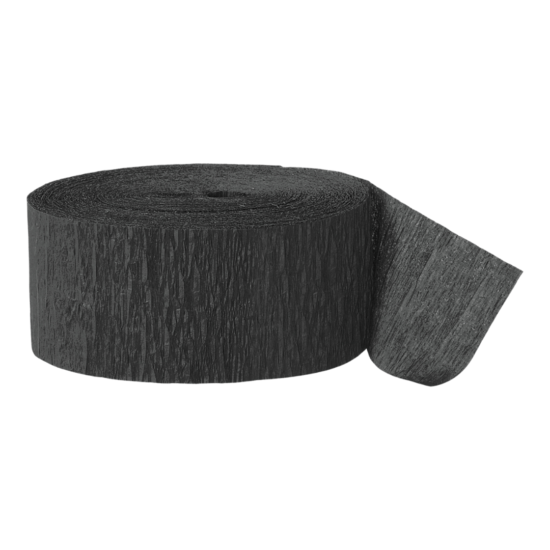 Black crepe paper streamer roll for birthday or event decor from Parte Haus party supply store in Bethesda MD