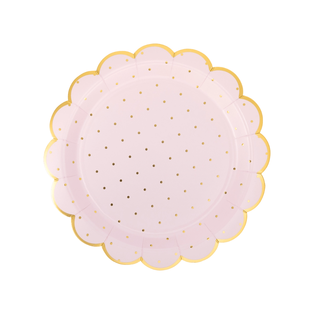 Pink and Gold Dotted Scalloped Large Dinner Plates