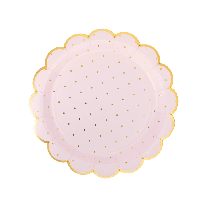 Pink and Gold Dotted Scalloped Large Dinner Plates
