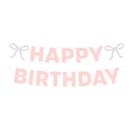 Pink happy birthday banner with bows birthday decoration from Parte Haus party supply store in Bethesda MD
