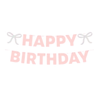 Pink happy birthday banner with bows birthday decoration from Parte Haus party supply store in Bethesda MD