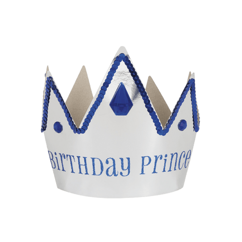 Blue and silver birthday crown with jewel accents for birthday theme from Parte Haus party supply store in Bethesda Maryland