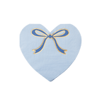Blue heart-shaped napkin with gold and blue ribbon design birthday theme from Parte Haus party supply store in Bethesda MD