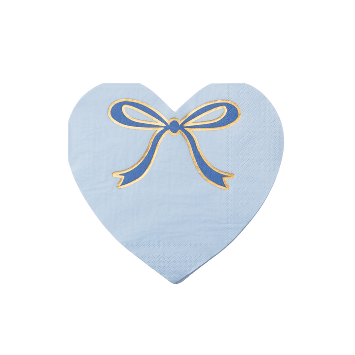 Sky Blue with Silver Bow Heart Dinner Napkins