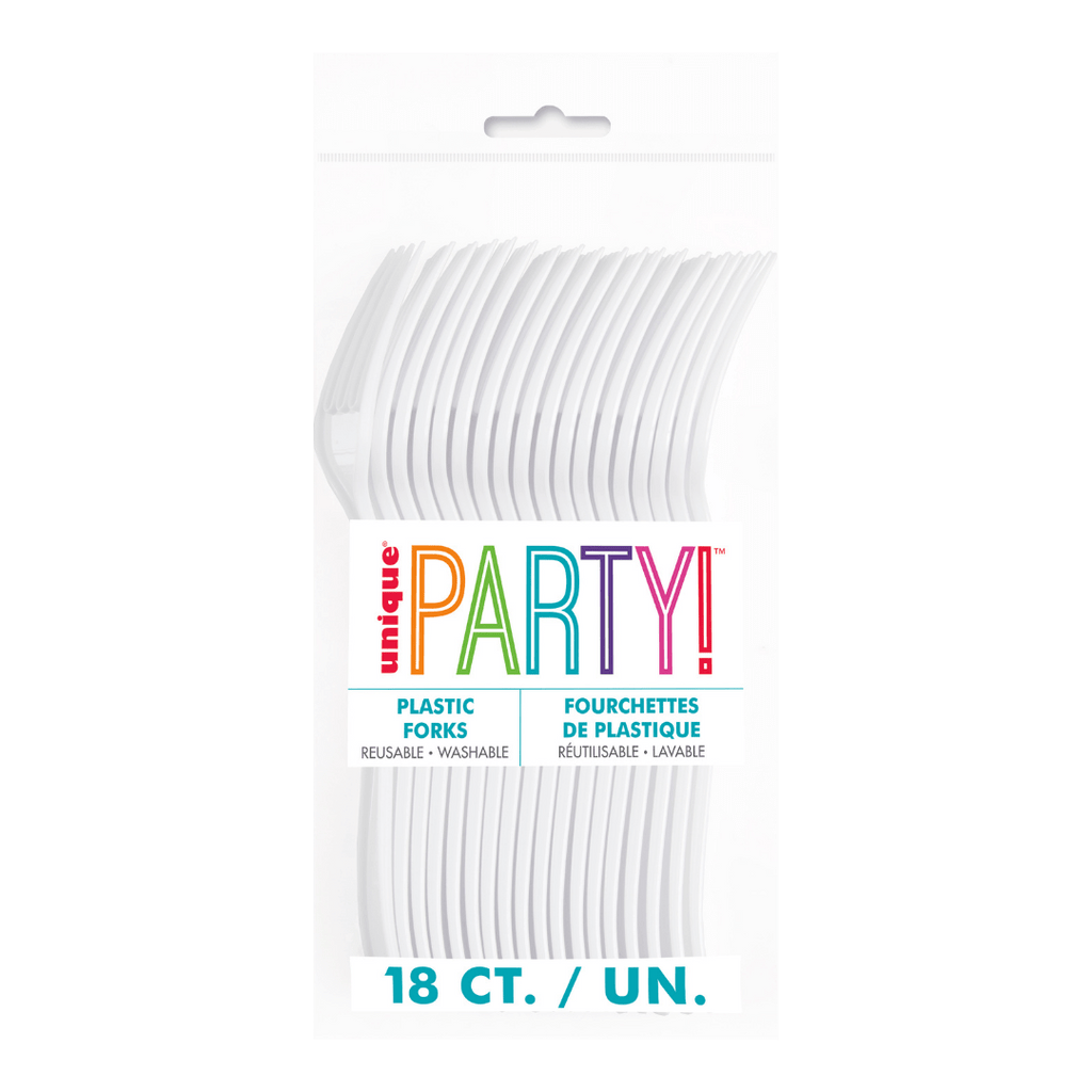 White plastic forks in pack for celebration from Parte Haus party supply store in Bethesda MD
