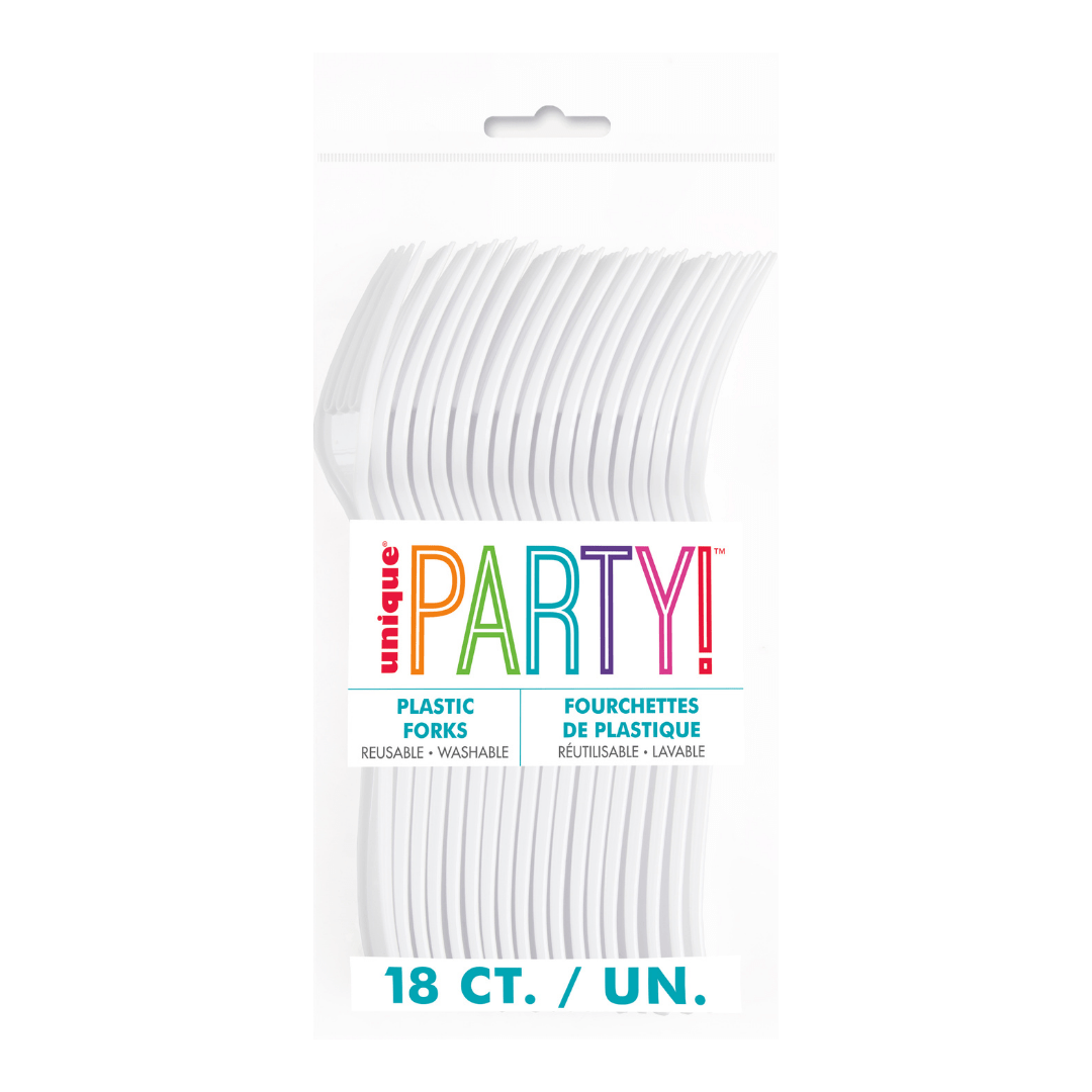 White plastic forks in pack for celebration from Parte Haus party supply store in Bethesda MD