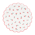 White cherry print round paper plate with scalloped edge summer picnic theme from Parte Haus party supply store in Bethesda MD