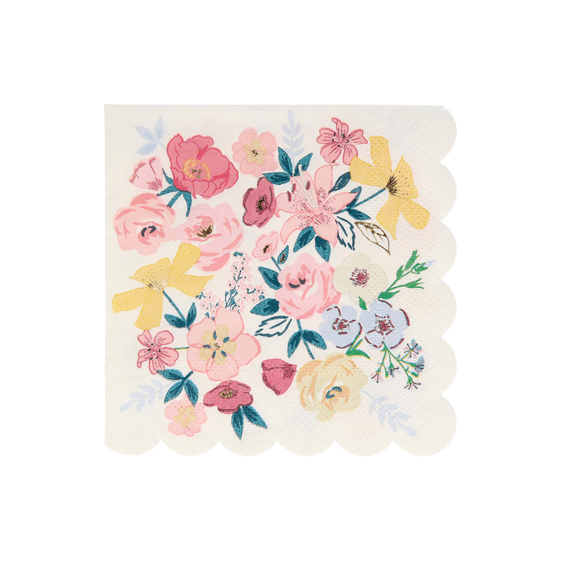 Pastel floral napkin with scalloped edge spring garden theme from Parte Haus party supply store in Bethesda Maryland