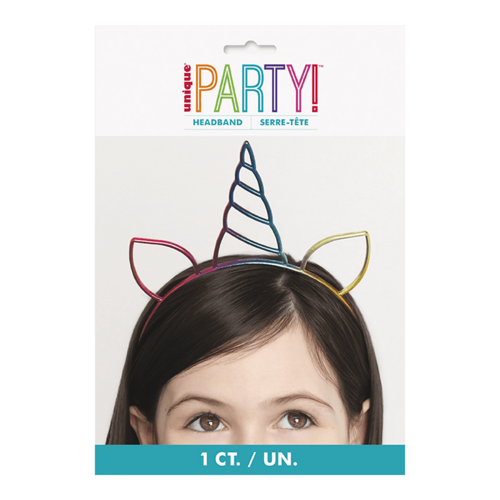 Rainbow unicorn headband metallic accessory for kids birthday from Parte Haus party supply store in Bethesda MD