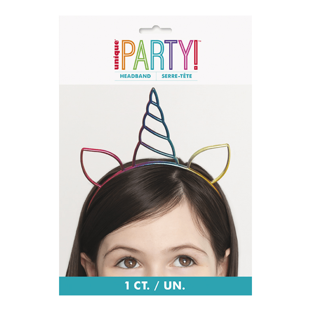 Rainbow unicorn headband metallic accessory for kids birthday from Parte Haus party supply store in Bethesda MD