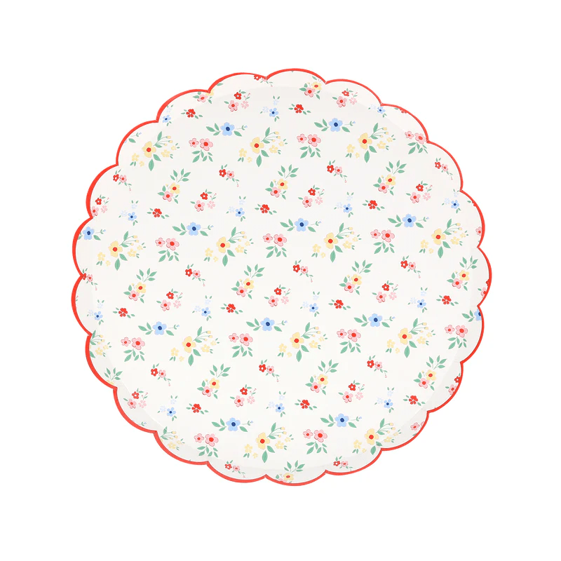 multicolor floral paper plate with scalloped edge spring theme from Parte Haus party supply store in Bethesda Maryland