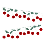 Red cherry garland with paper cherries and green leaves summer fruit theme from Parte Haus party supply store in Bethesda Maryland