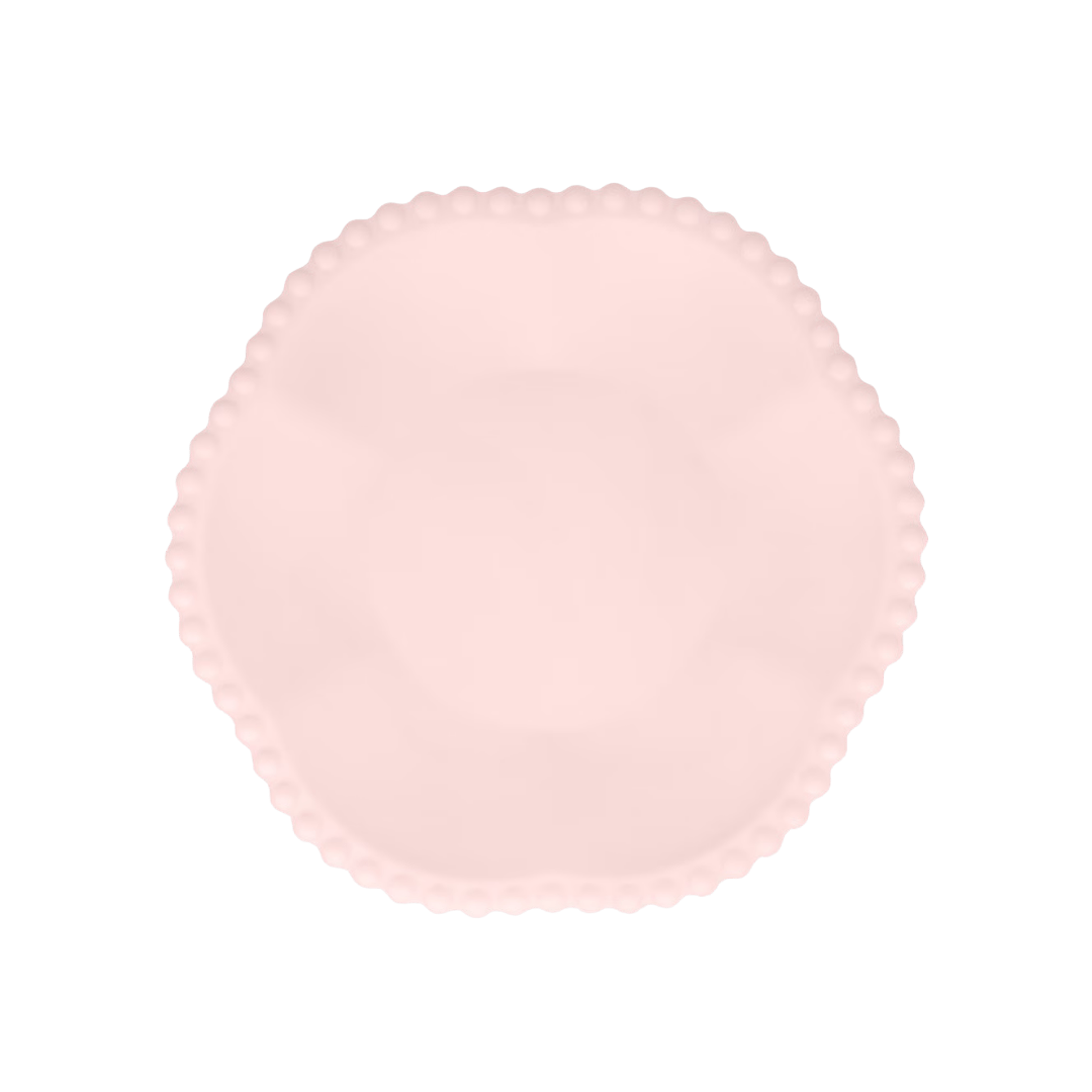 Blush pink scalloped plate with beaded edge for birthday theme from Parte Haus party supply store in Bethesda MD