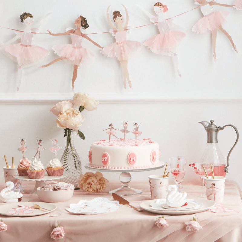 Pink ballerina birthday decorations and cake ballet theme from Parte Haus party supply store in Bethesda Maryland