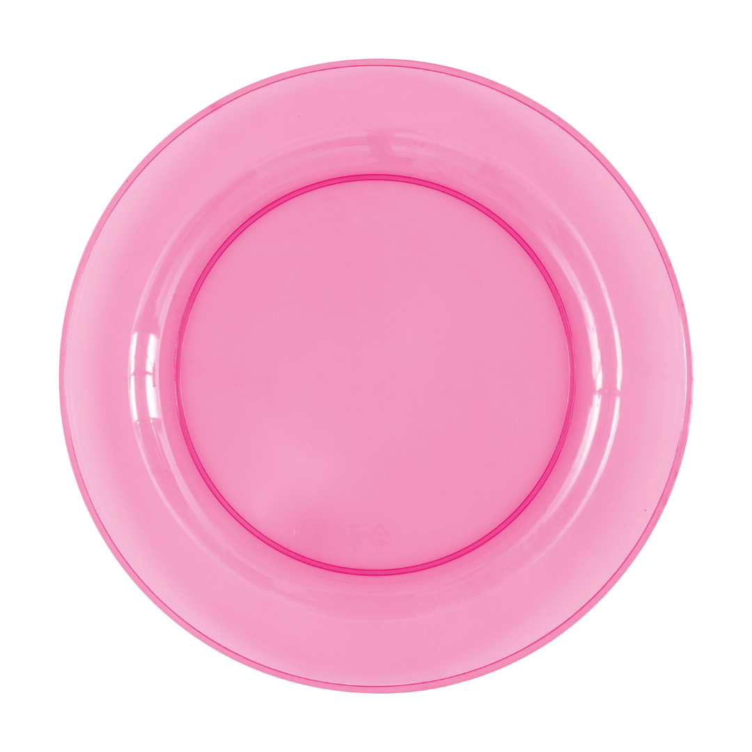 Pink plastic plate with glossy finish birthday party from Parte Haus party supply store in Bethesda MD