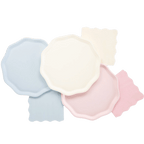 Pastel blue pink ivory plates with scalloped edges for birthday from Parte Haus party supply store in Bethesda MD