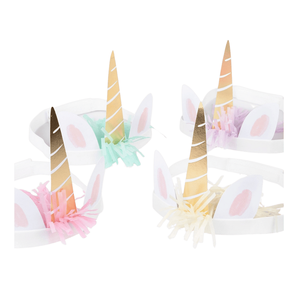 Pastel unicorn horn headbands with gold accents for birthday theme from Parte Haus party supply store in Bethesda MD
