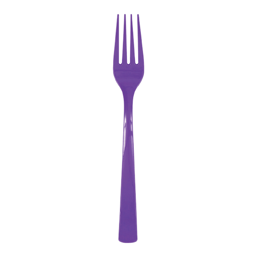 Purple plastic fork shiny utensil for birthday from Parte Haus party supply store in Bethesda Maryland