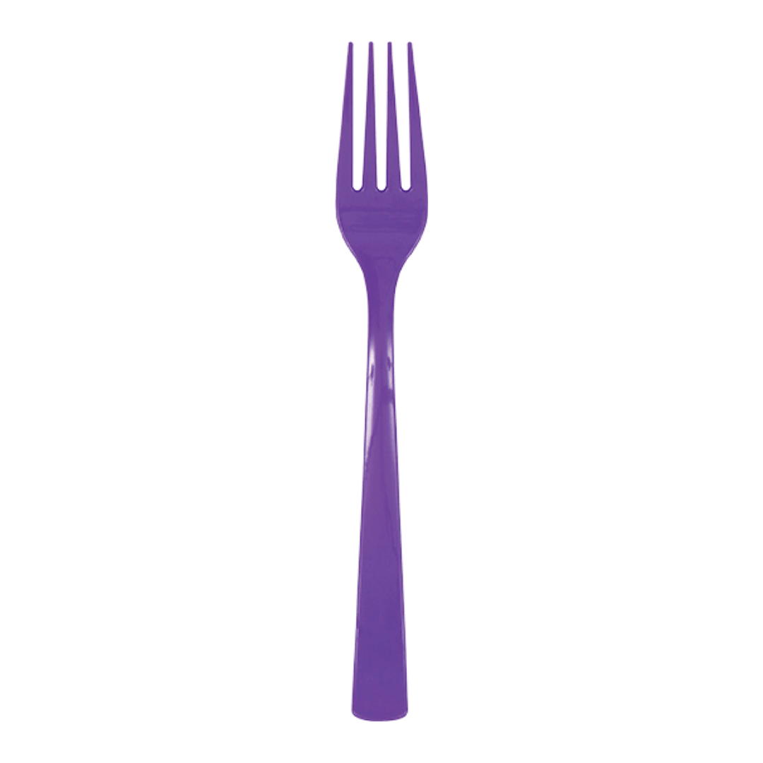 Purple plastic fork shiny utensil for birthday from Parte Haus party supply store in Bethesda Maryland