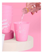Pink bachelorette cups with engagement ring designs from Parte Haus party supply store in Bethesda MD
