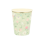 Pastel floral paper cup with gold rim spring garden design from Parte Haus party supply store in Bethesda MD