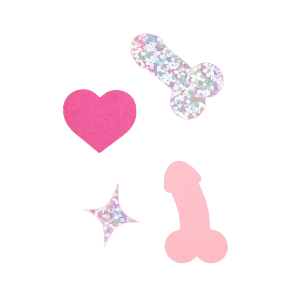 Pink and glitter confetti with heart star and playful shapes bachelorette theme from Parte Haus party supply store in Bethesda Maryland