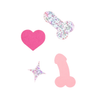 Pink and glitter confetti with heart star and playful shapes bachelorette theme from Parte Haus party supply store in Bethesda Maryland