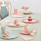 Pastel pink and blue tableware elegant tea party decor floral theme from Parte Haus party supply store in Bethesda MD