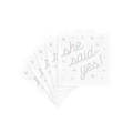 White engagement napkins with she said yes text and stars from Parte Haus party supply store in Bethesda MD
