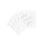 White engagement napkins with she said yes text and stars from Parte Haus party supply store in Bethesda MD