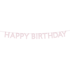 Light pink happy birthday banner with bold cutout letters birthday theme from Parte Haus party supply store in Bethesda MD