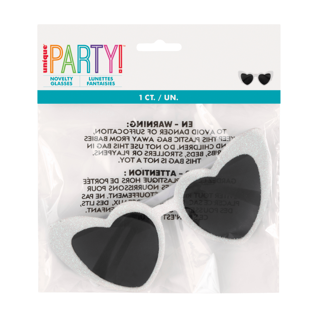 Silver heart novelty glasses with black lenses fun accessory from Parte Haus party supply store in Bethesda MD