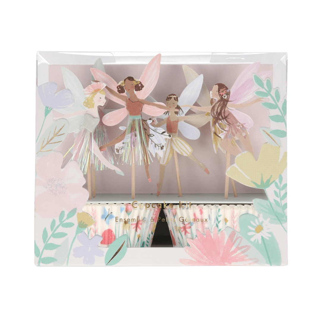 Pastel fairy cupcake kit with flower accents fairy birthday from Parte Haus party supply store in Bethesda Maryland