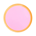 Pink and yellow round plate with simple border birthday from Parte Haus party supply store in Bethesda Maryland