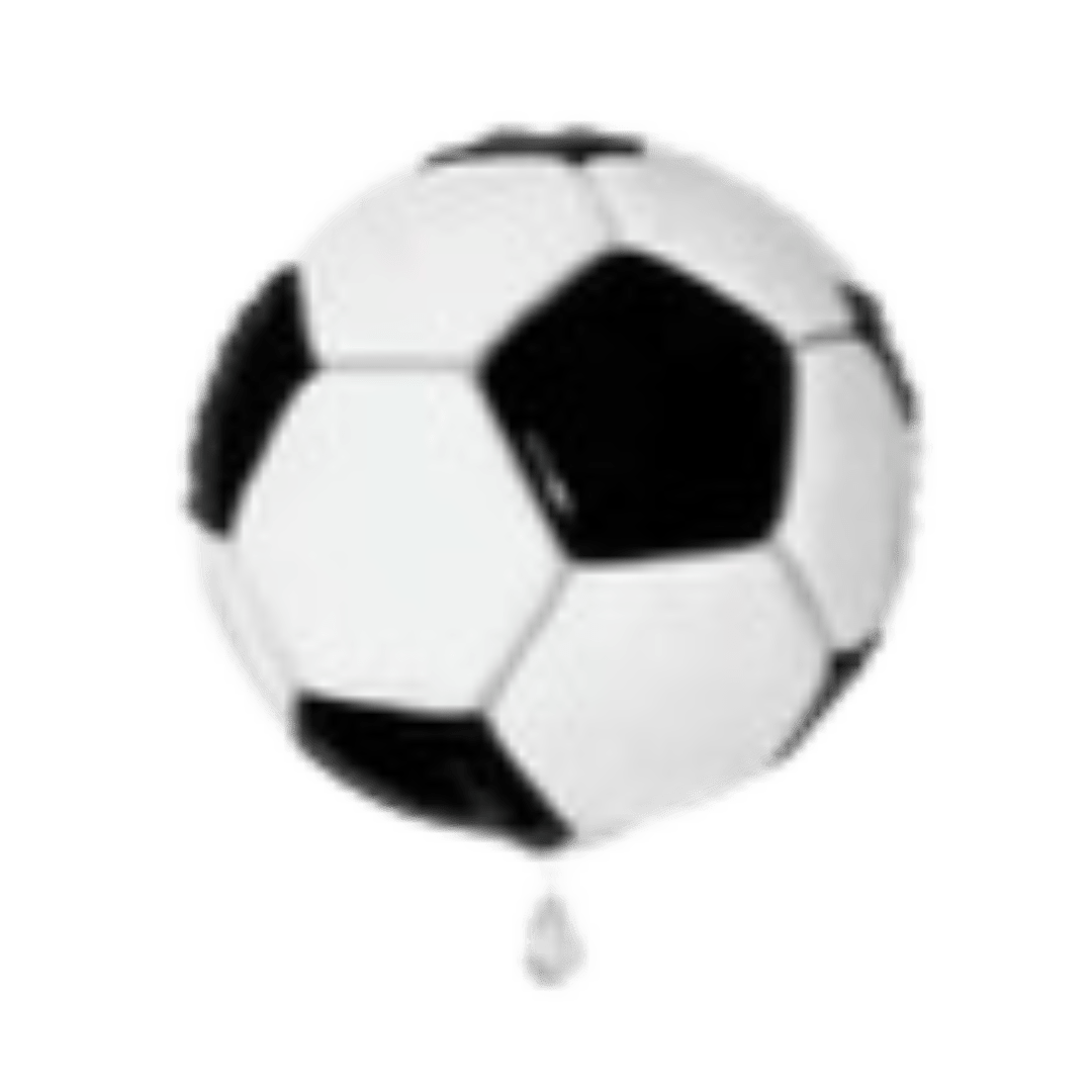 Black and white soccer ball balloon shaped like a soccer ball sports theme from Parte Haus party supply store in Bethesda MD.