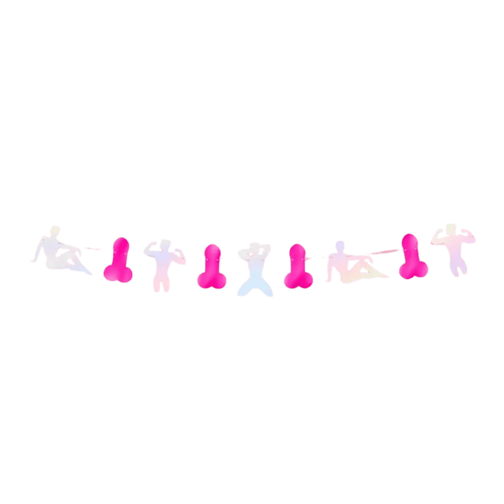 Pink and white bachelorette banner with playful shapes adult party theme from Parte Haus party supply store in Bethesda Maryland