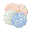 Blue pink and green floral scalloped edge plates Spring theme from Parte Haus party supply store in Bethesda Maryland
