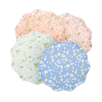 Blue pink and green floral scalloped edge plates Spring theme from Parte Haus party supply store in Bethesda Maryland