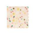 Pastel pink napkin with fruit stars and smiley faces for birthday theme from Parte Haus party supply store in Bethesda MD