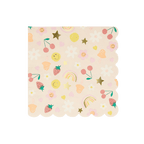 Pastel pink napkin with fruit stars and smiley faces for birthday theme from Parte Haus party supply store in Bethesda MD