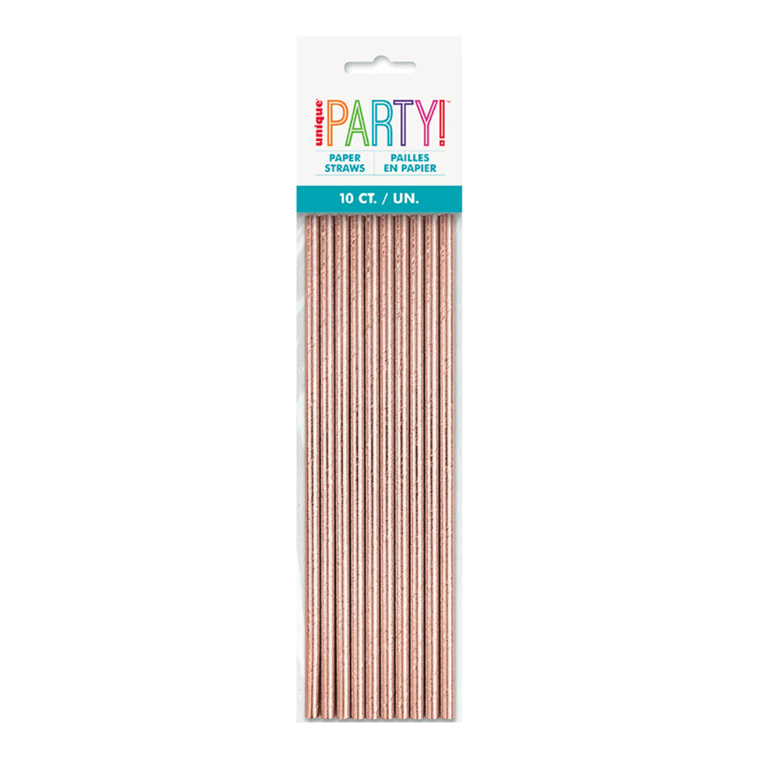 Rose gold paper straws pack for celebration theme from Parte Haus party supply store in Bethesda Maryland.