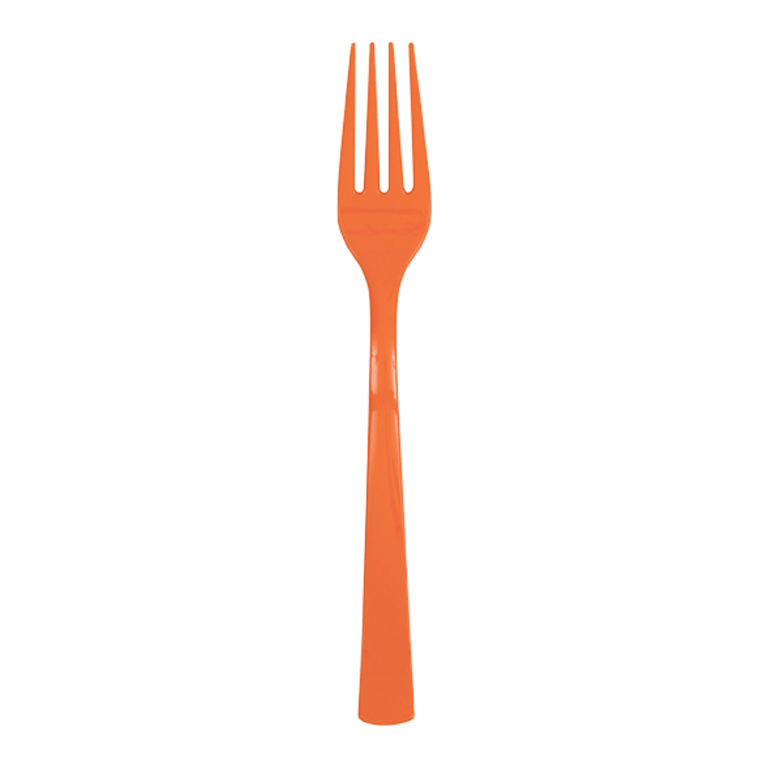 Orange plastic fork single utensil for birthdays at Parte Haus party supply store in Bethesda Maryland