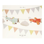 Multi color airplane garland with clouds and checkered flags for kids birthday from Parte Haus party supply store in Bethesda Maryland