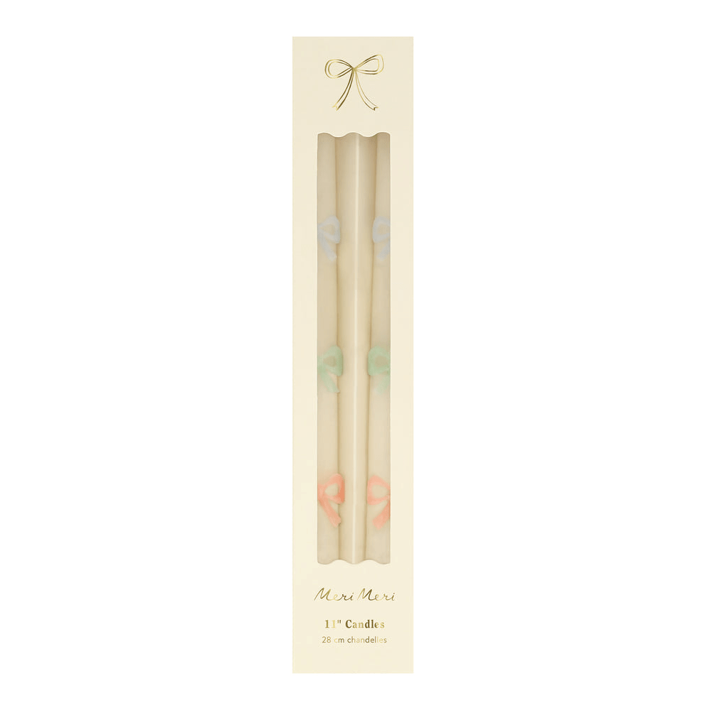 Cream pastel bow candles boxed birthday decor from Parte Haus party supply store in Bethesda MD.