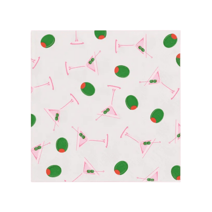 White and Green Martini Cocktail Napkins
