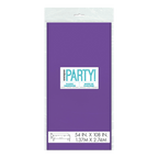 Purple plastic tablecover in packaging for birthday theme from Parte Haus party supply store in Bethesda Maryland