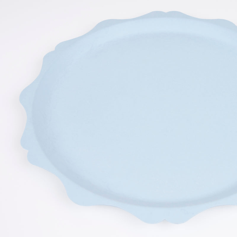 Light blue scalloped edge plate birthday theme from Parte Haus party supply store in Bethesda Maryland