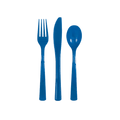 Blue plastic cutlery set with fork knife and spoon from Parte Haus party supply store in Bethesda Maryland