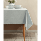 Light blue tablecloth with scalloped edge modern decor from Parte Haus party supply store in Bethesda Maryland
