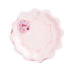 Pink scalloped decorative plate with bow design birthday theme from Parte Haus party supply store in Bethesda Maryland